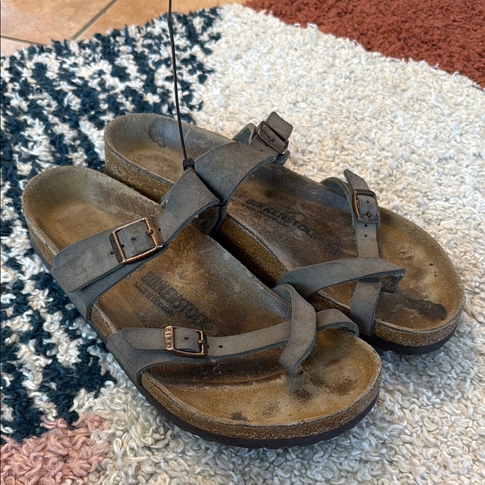 Birkenstock Grey/ Brown with Copper Hardware Sandals with Adjustable Straps